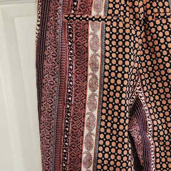 Rachel Zoe Wide Leg Pants Multi-colored Bohemian Tie Waist 100% Linen Size LG - Picture 3 of 8
